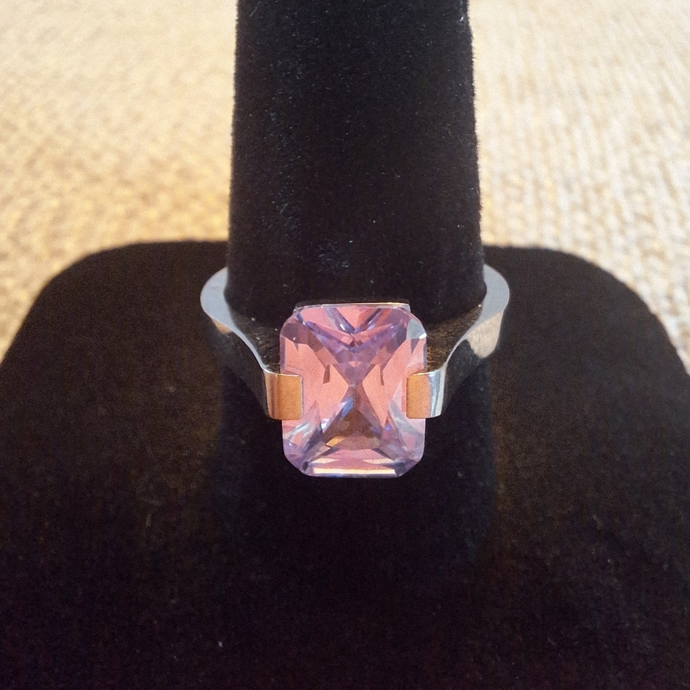 Pink Gemstone Silver Tone Ring